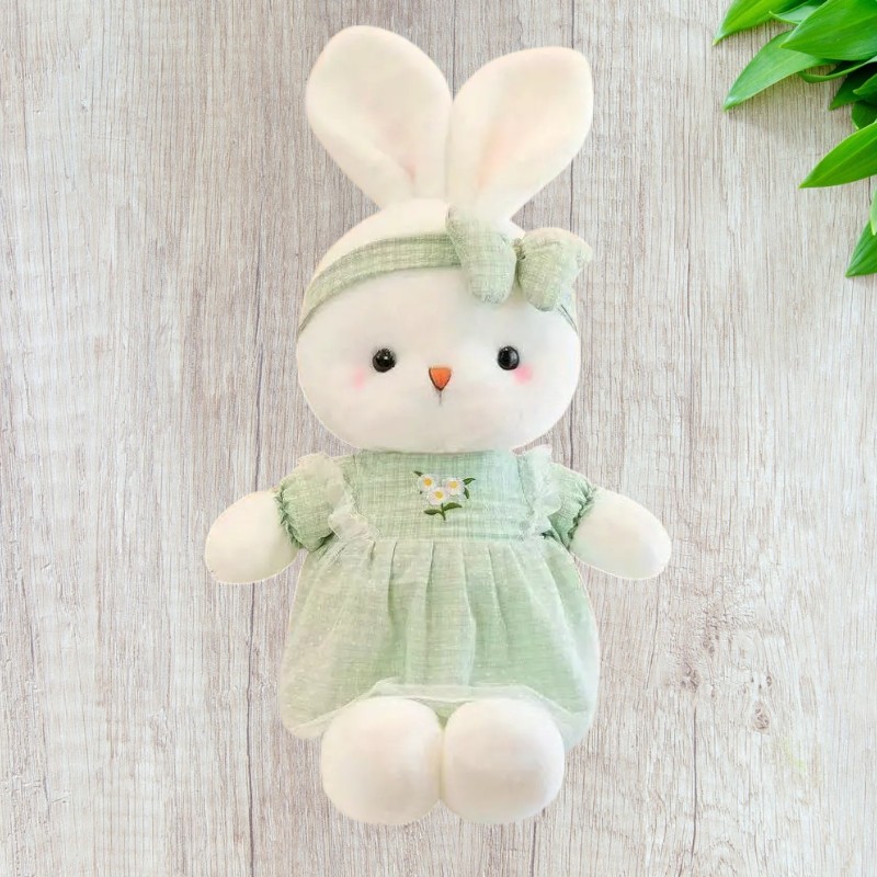 Soft Light Green Pink Baby Bunny Tummy Time Pillow Plush Toy | 15.8-inch