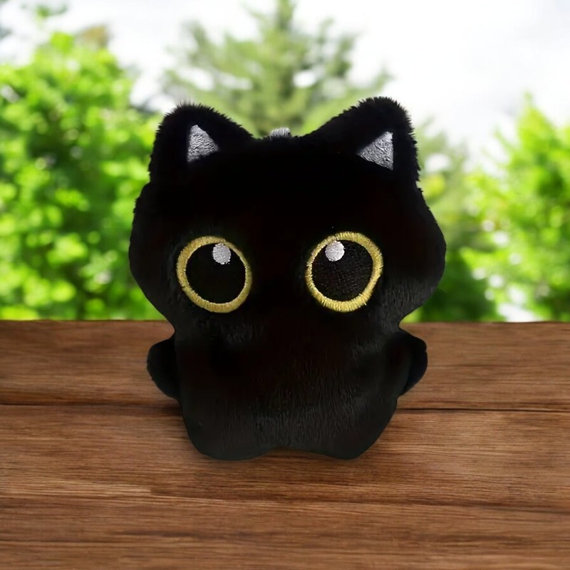 Cute Big Eyes Black Cat Tummy Time Pillow Plush Toy | 4.33-inch Soft Mini Cat