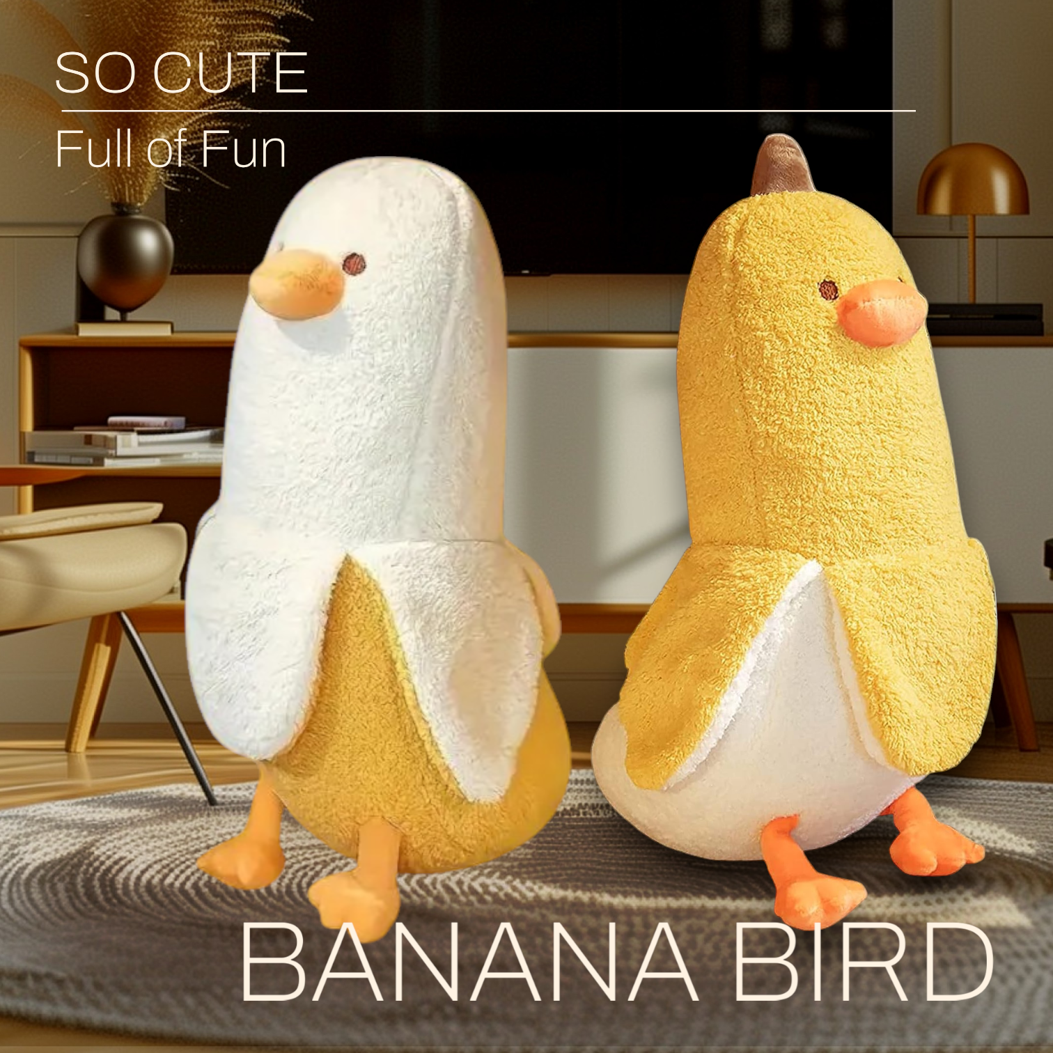 Cute White Yellow Banana Bird Tummy Time Pillow Plush Toy | 19.69-inch