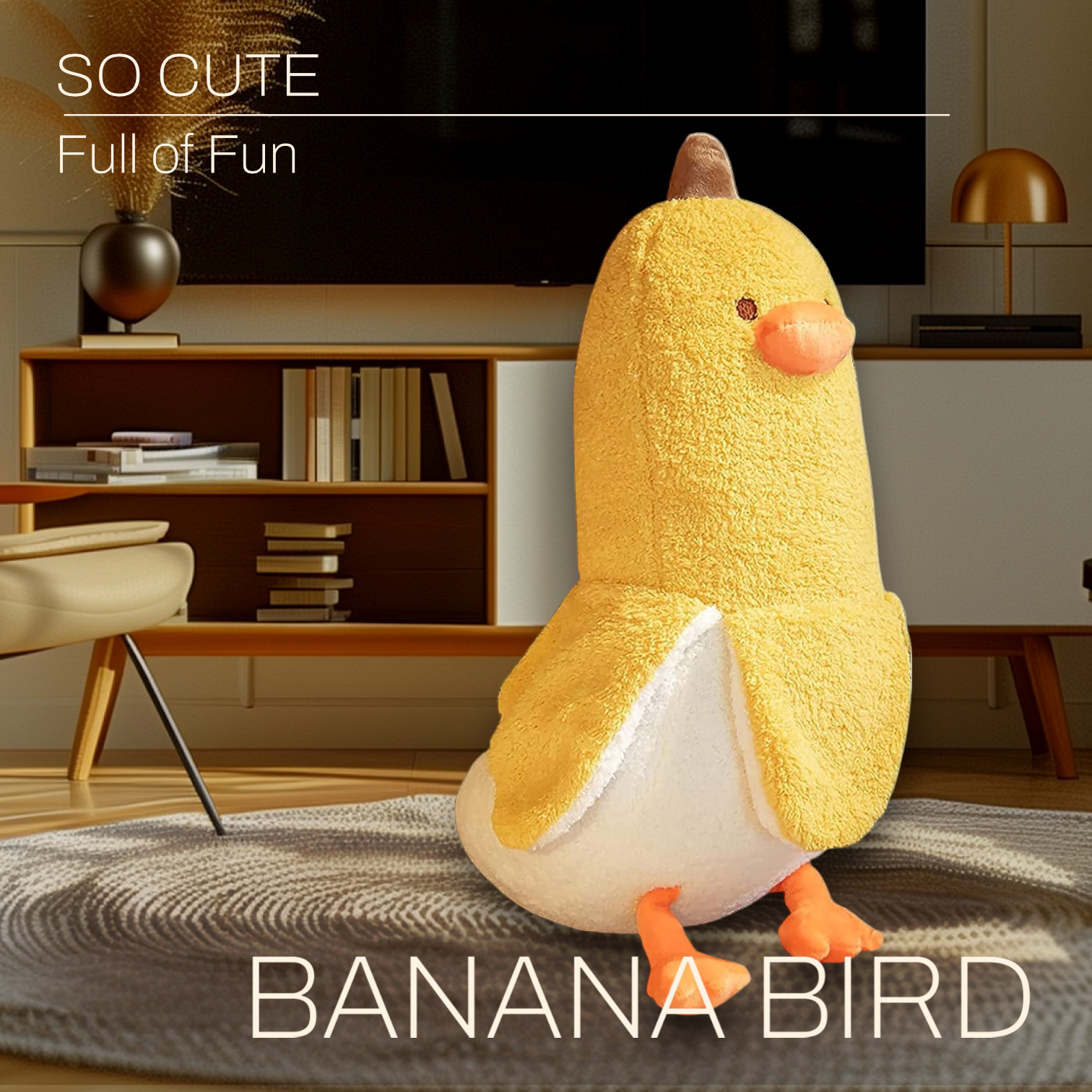 Cute Yellow White Banana Bird Tummy Time Pillow Plush Toy | 19.69-inch