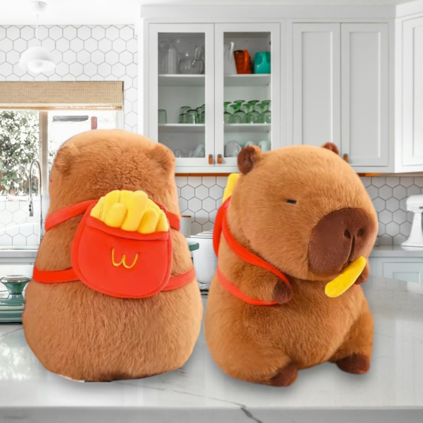 Cute Brown Capybara Hamburger French Fries Tummy Time Pillow Plush Toy