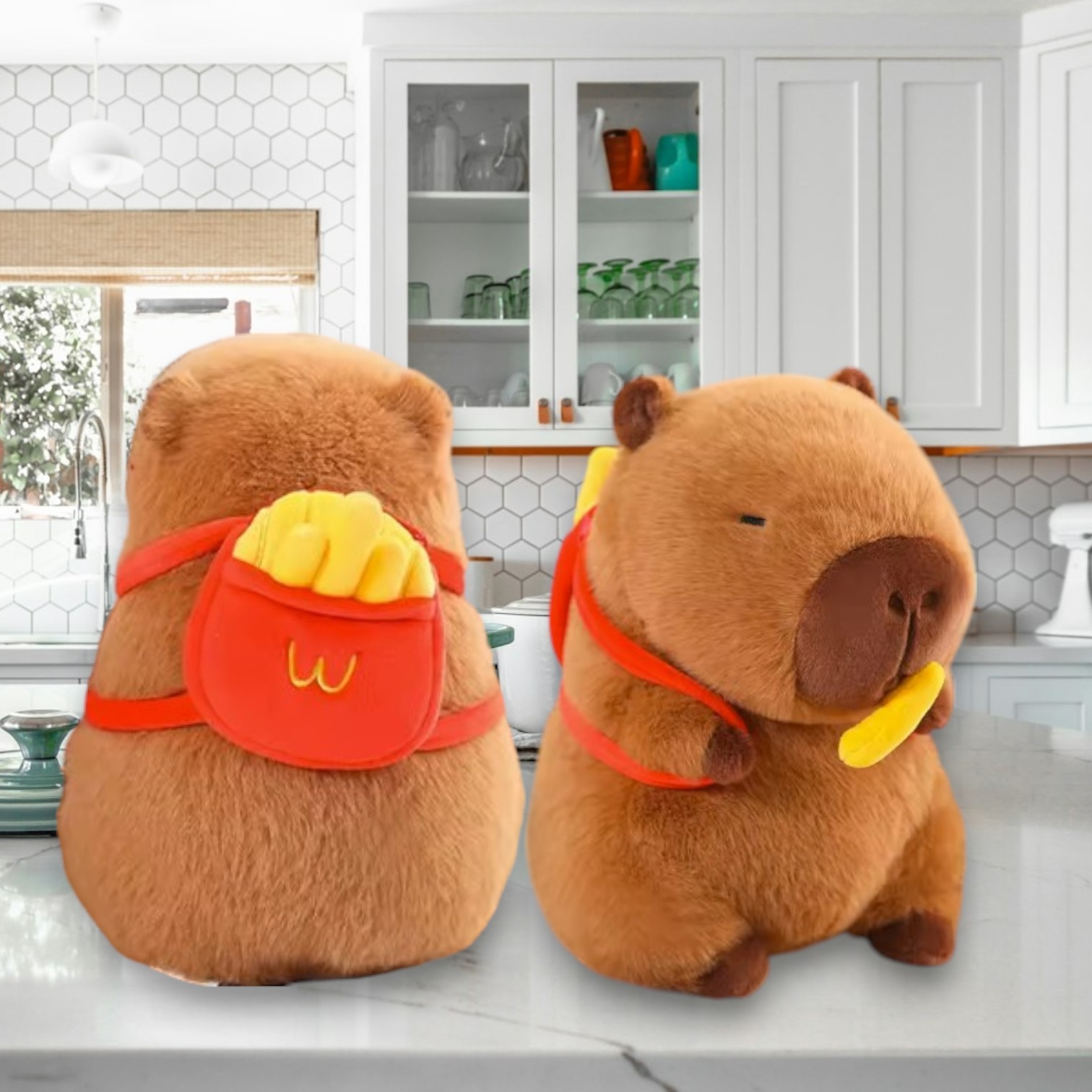 Cute Brown Capybara Hamburger French Fries Tummy Time Pillow Plush Toy