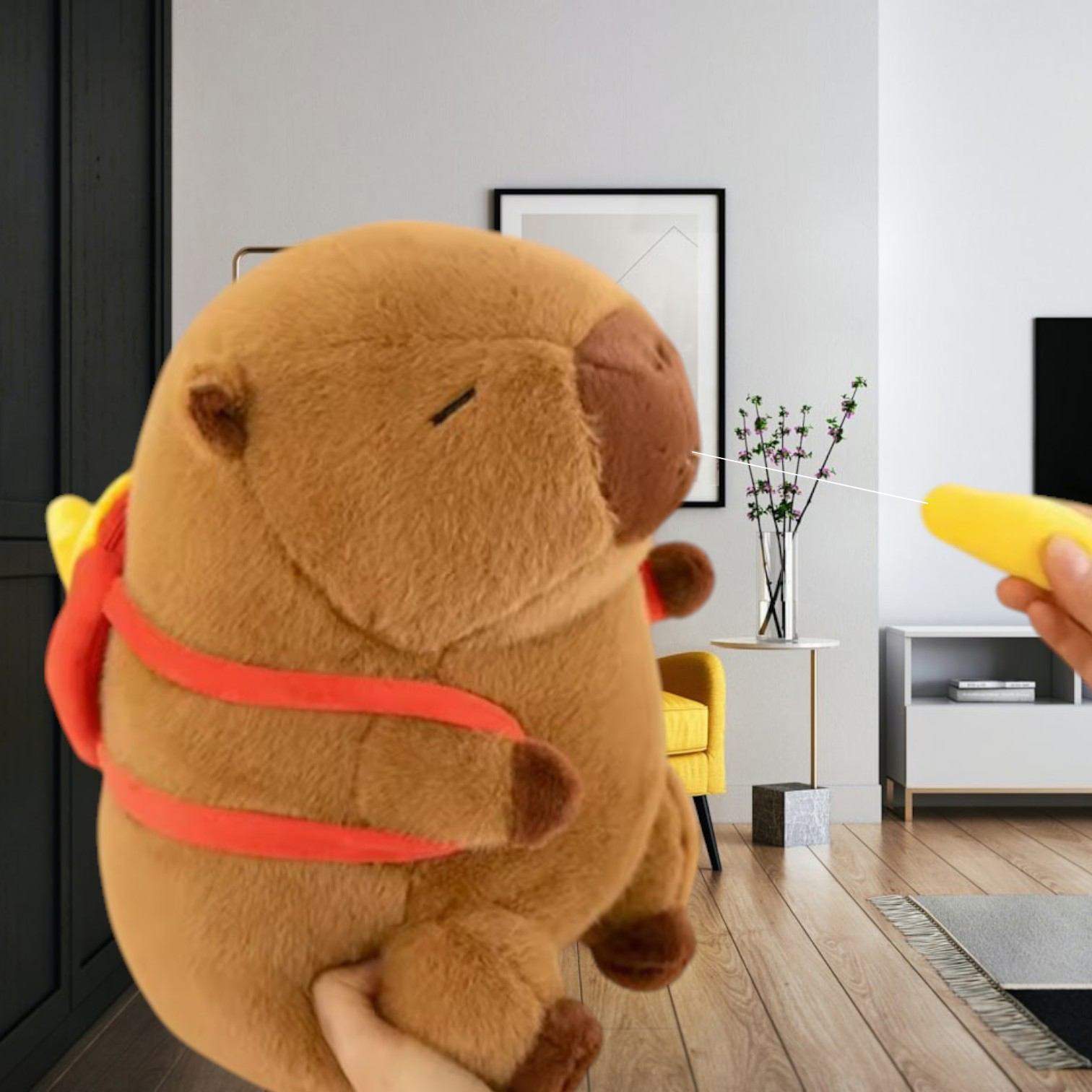 Cute Brown Capybara Hamburger French Fries Tummy Time Pillow Plush Toy
