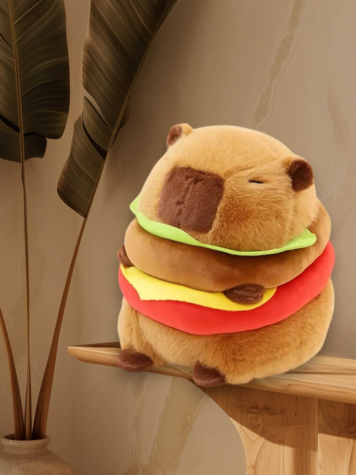 Cute Brown Capybara Hamburger French Fries Tummy Time Pillow Plush Toy
