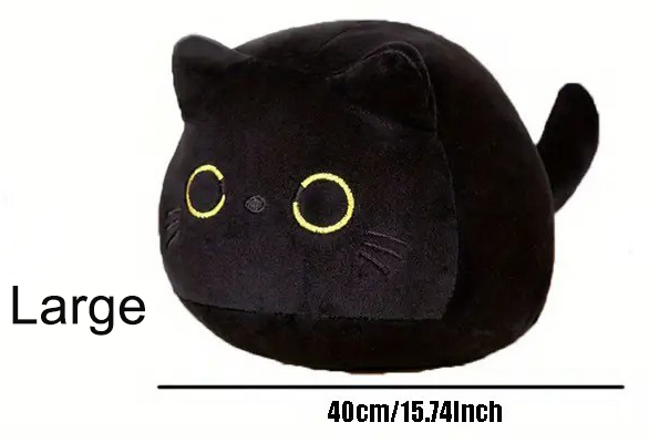 Cute Round Black Cat Tummy Time Pillow Plush Toy | 10-inch to 21-inch