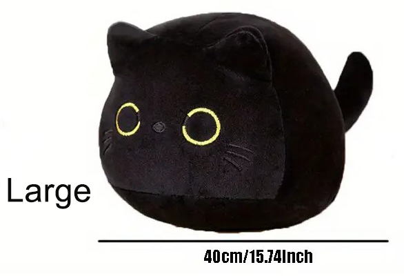 Cute Round Black Cat Tummy Time Pillow Plush Toy | 10-inch to 21-inch