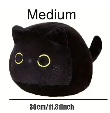 Cute Round Black Cat Tummy Time Pillow Plush Toy | 10-inch to 21-inch