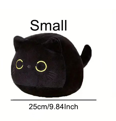 Cute Round Black Cat Tummy Time Pillow Plush Toy | 10-inch to 21-inch