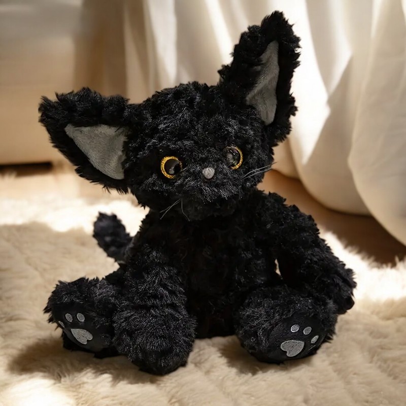 Cute Big Eyes Black Cat Tummy Time Pillow Plush Toy | 11.8-inch Soft Doll