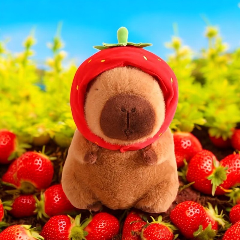 Cute Brown Capybara Strawberry Hat Large Big 15-inch Small 9.05-inch