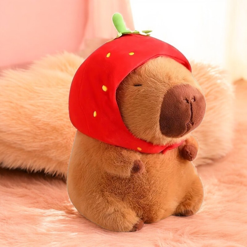 Cute Brown Capybara Strawberry Hat Large Big 15-inch Small 9.05-inch