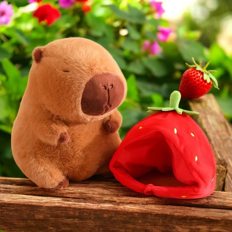 Cute Brown Capybara Strawberry Hat Large Big 15-inch Small 9.05-inch