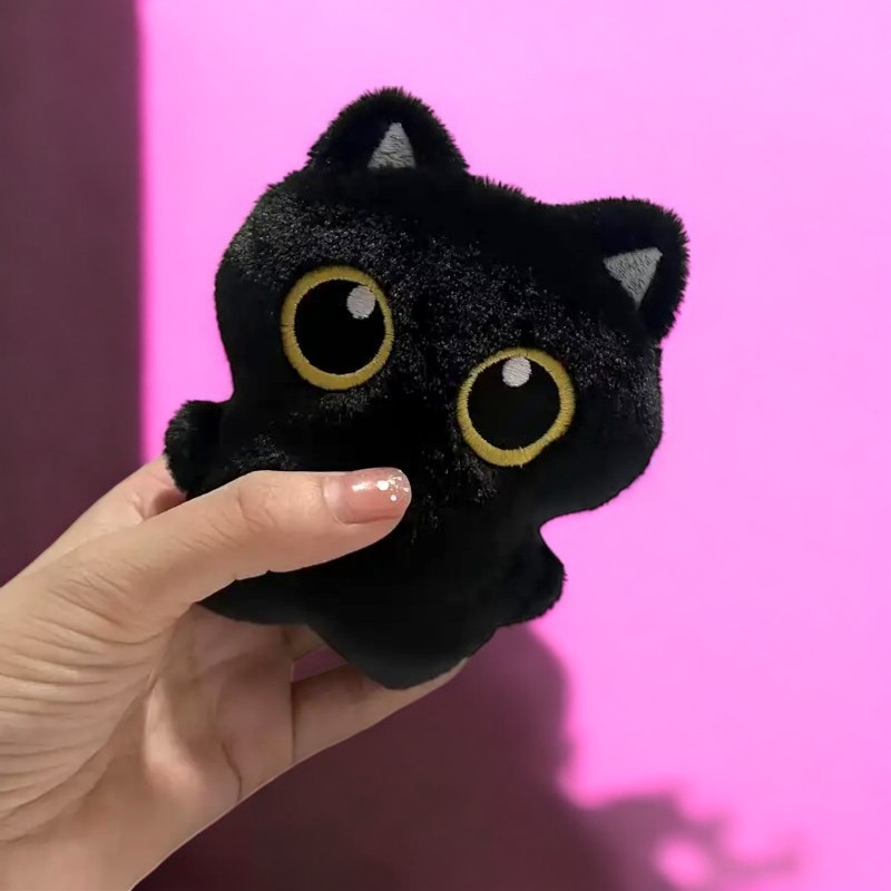 Cute Big Eyes Black Cat Tummy Time Pillow Plush Toy | 4.33-inch Soft Mini Cat