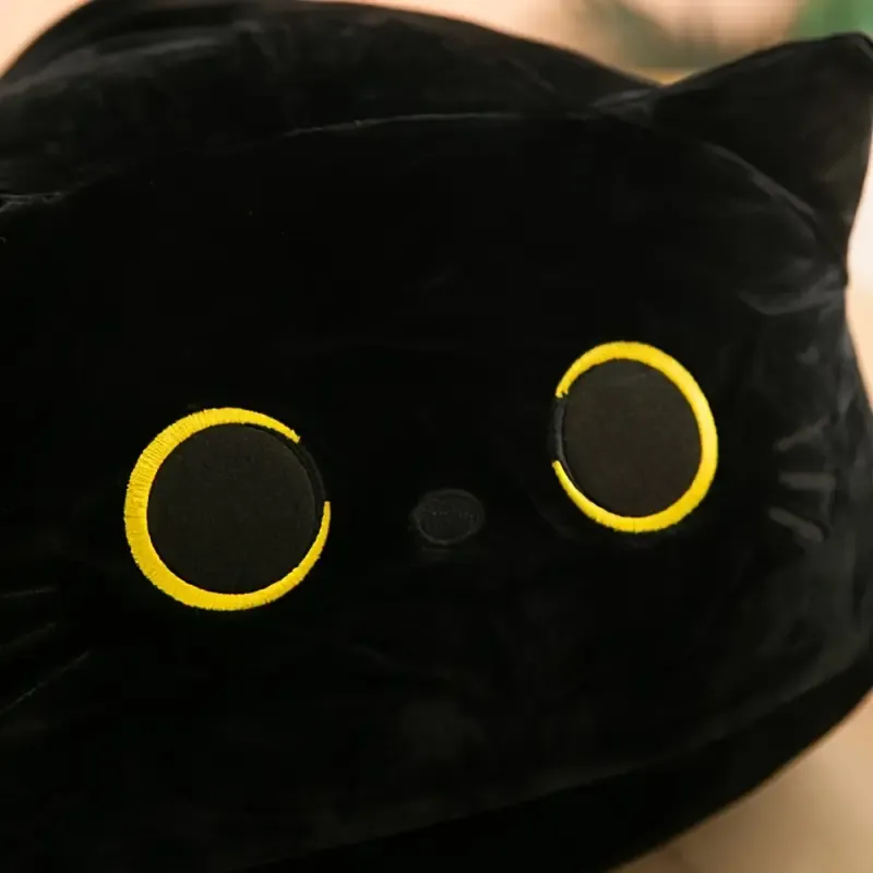 Cute Round Black Cat Tummy Time Pillow Plush Toy | 10-inch to 21-inch