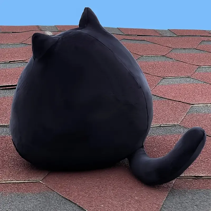 Cute Round Black Cat Tummy Time Pillow Plush Toy | 10-inch to 21-inch
