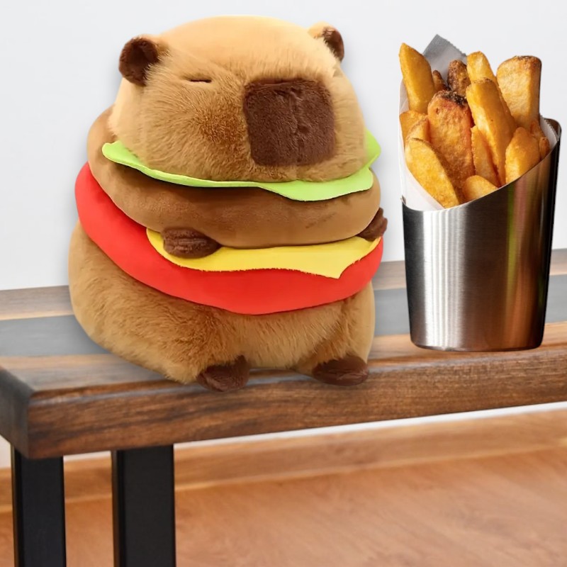 Cute Brown Capybara Hamburger French Fries Tummy Time Pillow Plush Toy