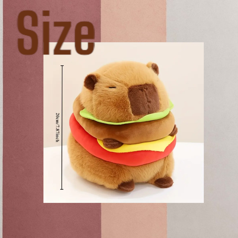 Cute Brown Capybara Hamburger French Fries Tummy Time Pillow Plush Toy