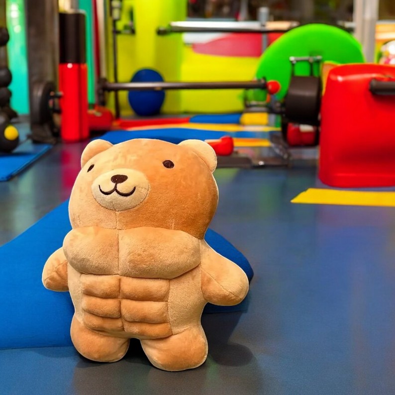 Cute  Muscle Teddy Bear Tummy Time Pillow Plush Toy | 11.8-inch Soft Teddy Bear