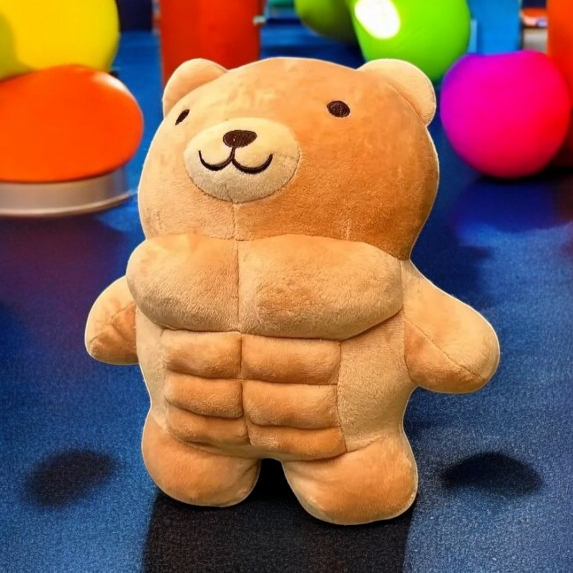 Cute  Muscle Teddy Bear Tummy Time Pillow Plush Toy | 11.8-inch Soft Teddy Bear