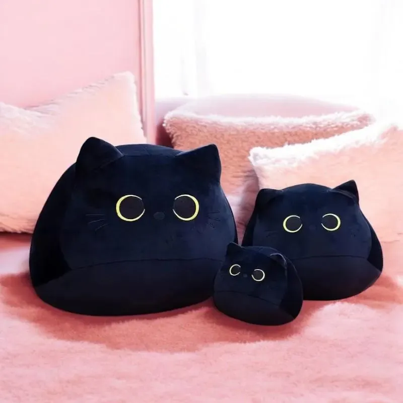 Cute Round Black Cat Tummy Time Pillow Plush Toy | 10-inch to 21-inch