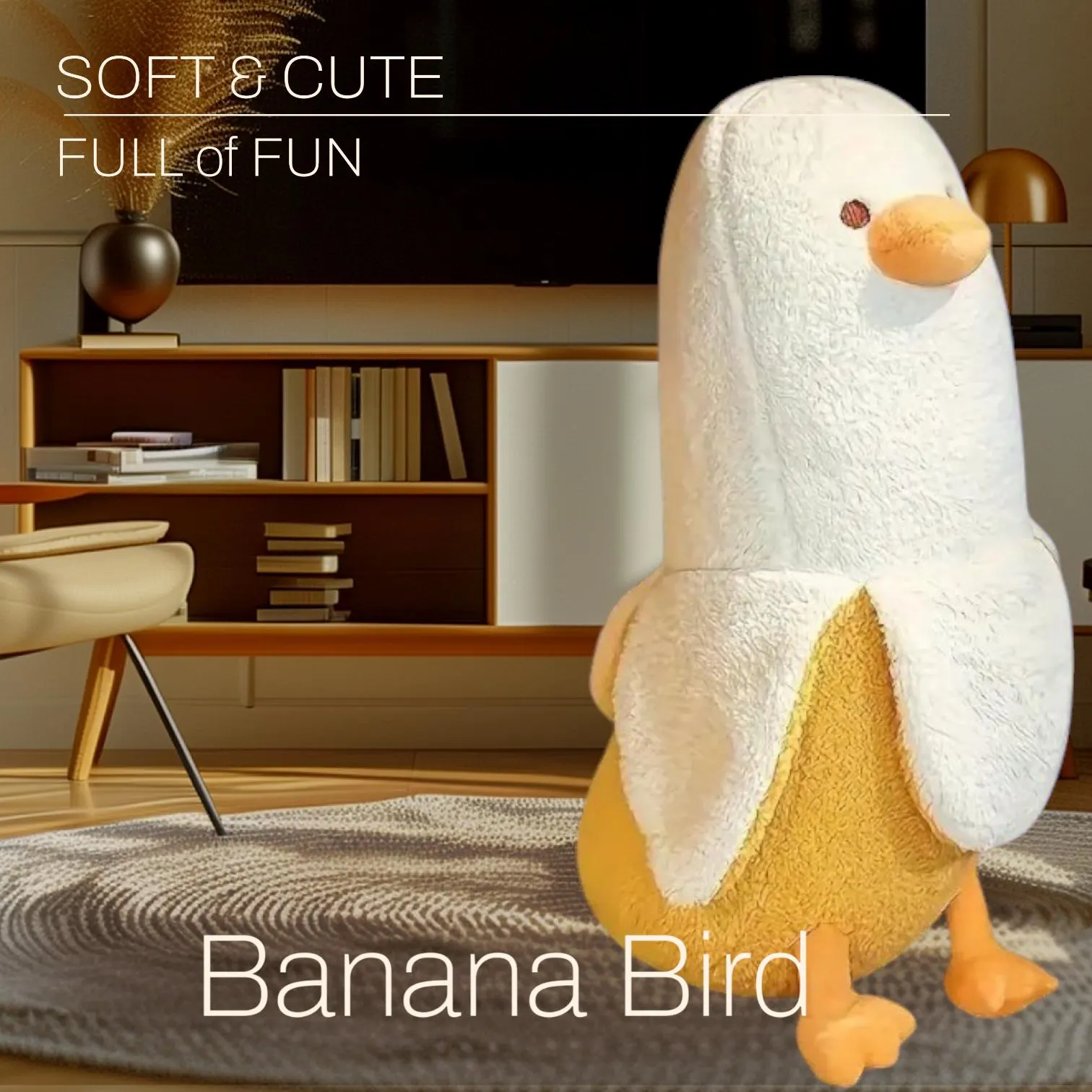 Cute White Yellow Banana Bird Tummy Time Pillow Plush Toy | 19.69-inch
