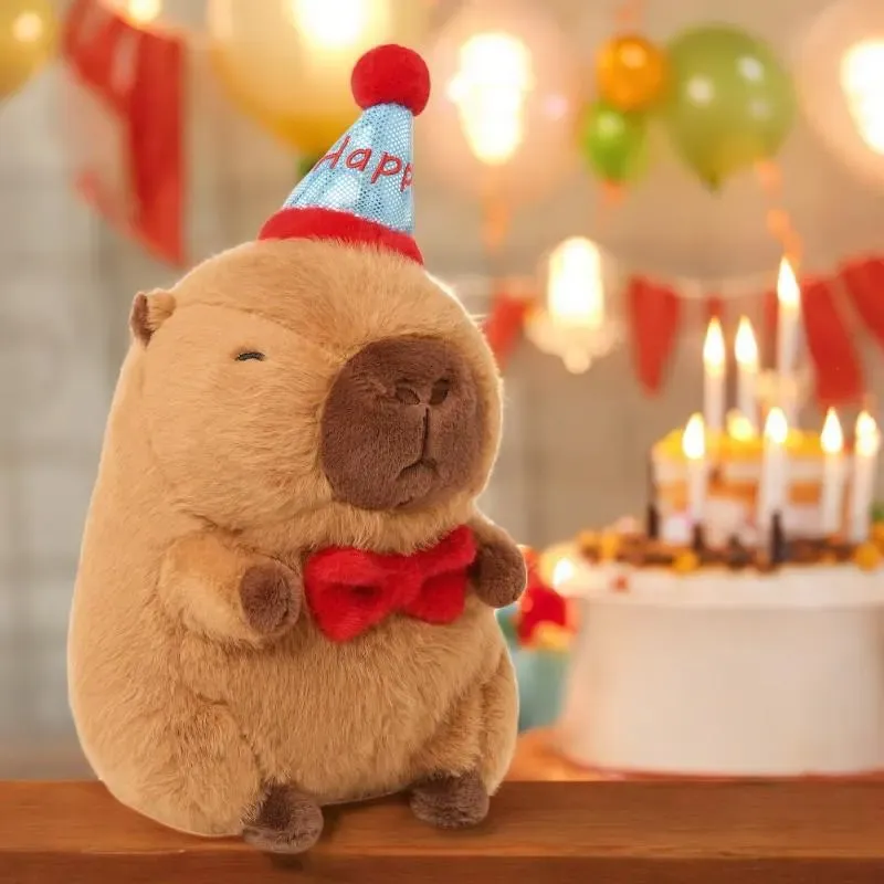 Capybara Happy Birthday Blue Hat Tummy Time Pillow Plush Toy | 11.71-inch