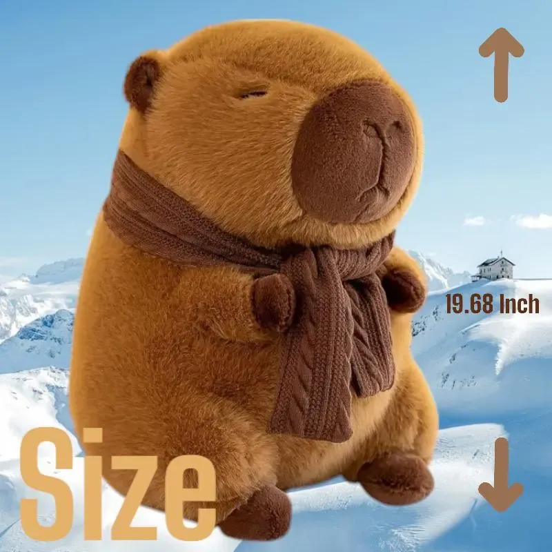 Cute Brown Capybara Scarf Tummy Time Pillow Plush Toy | 9.7-inch to 20-inch