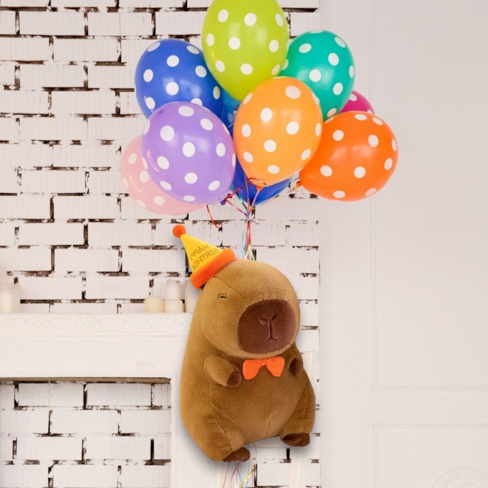 Capybara Happy Birthday Yellow Hat Tummy Time Pillow Plush Toy 11.71 inch