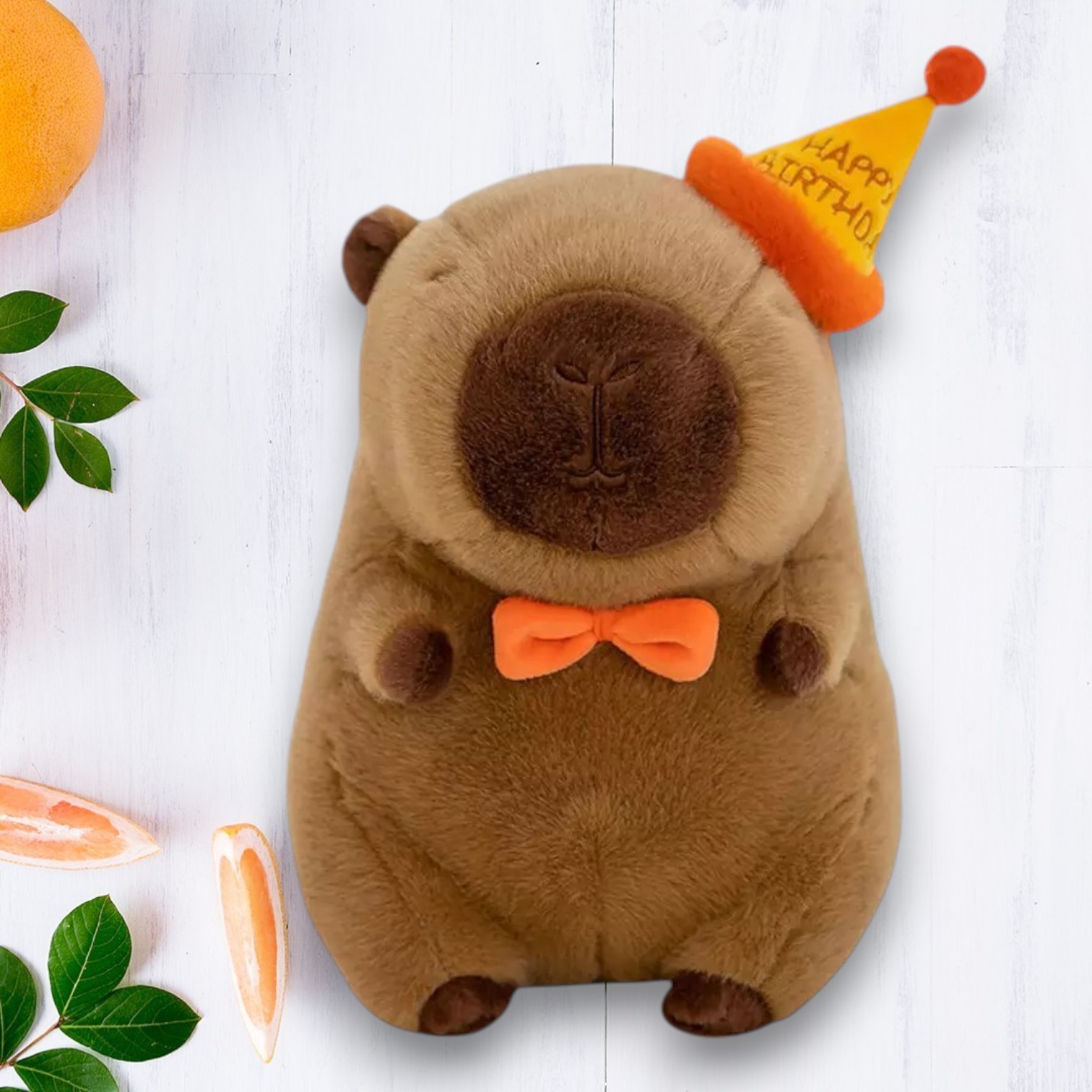 Capybara Happy Birthday Yellow Hat Tummy Time Pillow Plush Toy 11.71 inch