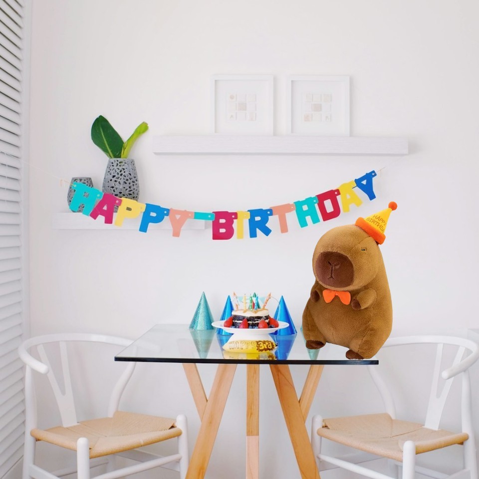 Capybara Happy Birthday Yellow Hat Tummy Time Pillow Plush Toy 11.71 inch