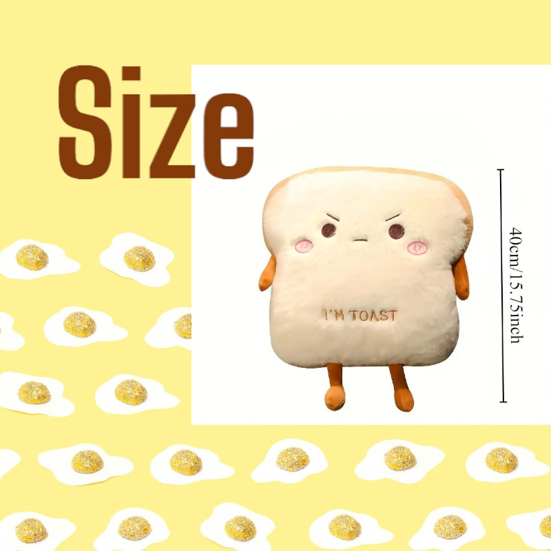 Cute Toast Bread Plushie Tummy Time Happy Face Pillow Plush Toy | 15.74-inch