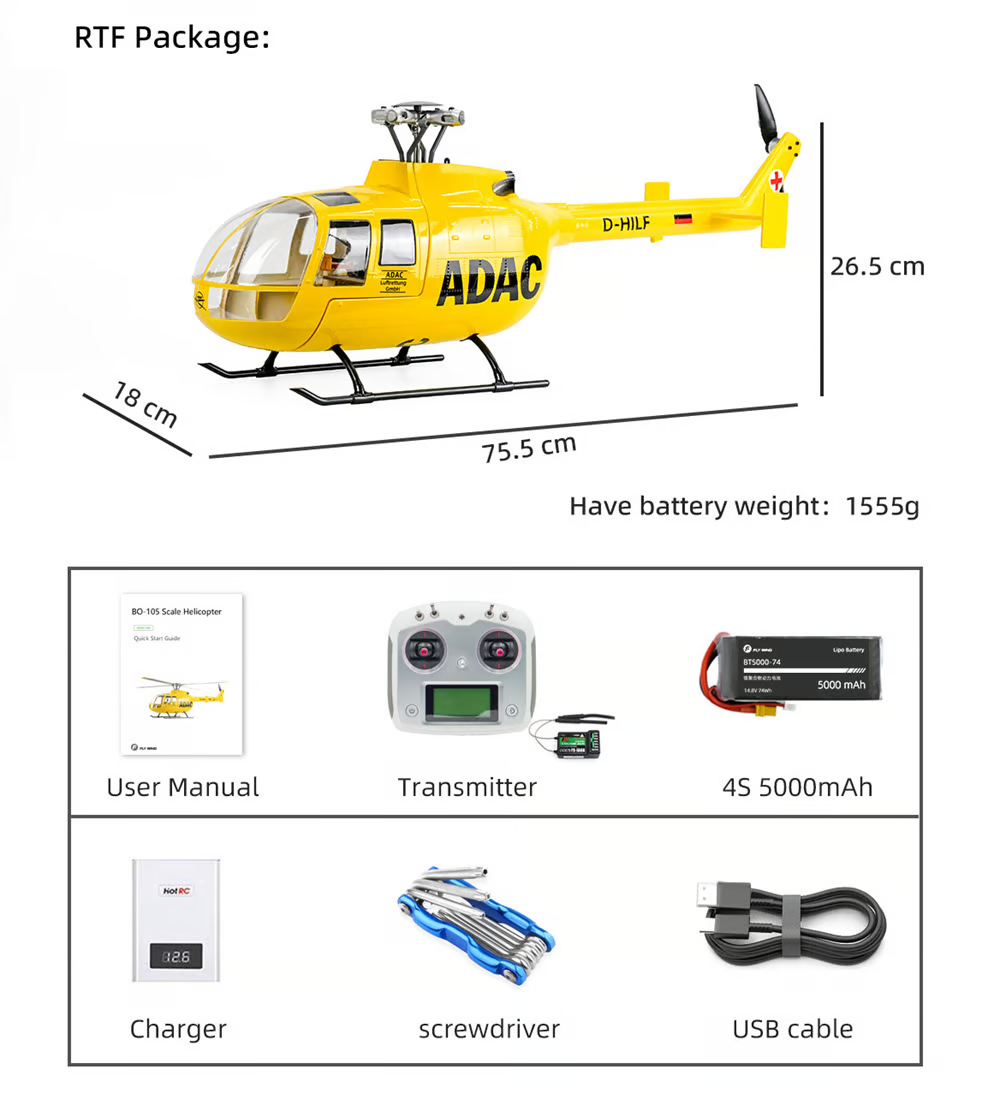 💥Last Day $26.99!!🔥Buy 2 Get 2 Free🚁TOUCAN RC HOBBY Flywing BO105 RC Helicopter