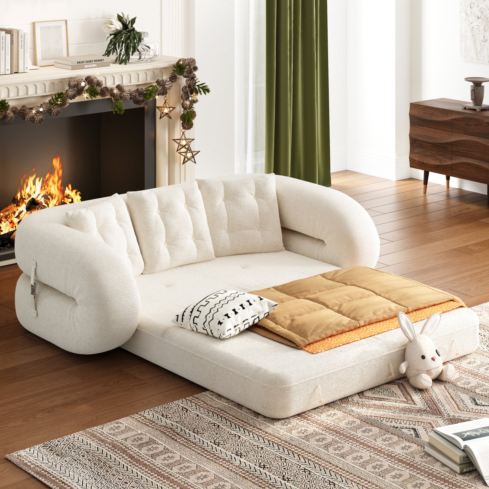 🔥【Factory direct sales】🔥Last day limited time offer⚡King 3-Seater Velvet Convertible Futon Sofa Bed - Bring comfort home💖