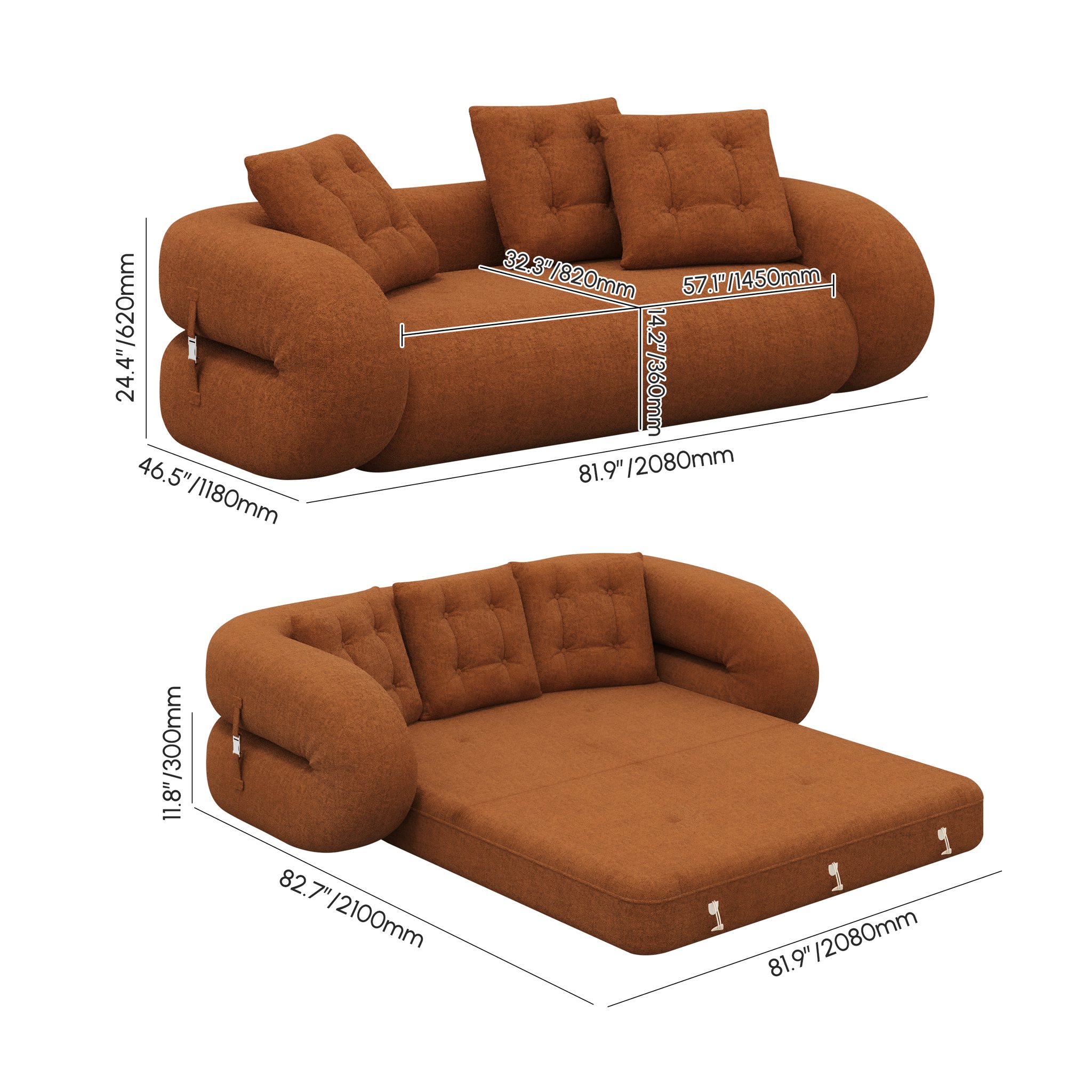 🔥【Factory direct sales】🔥Last day limited time offer⚡King 3-Seater Velvet Convertible Futon Sofa Bed - Bring comfort home💖