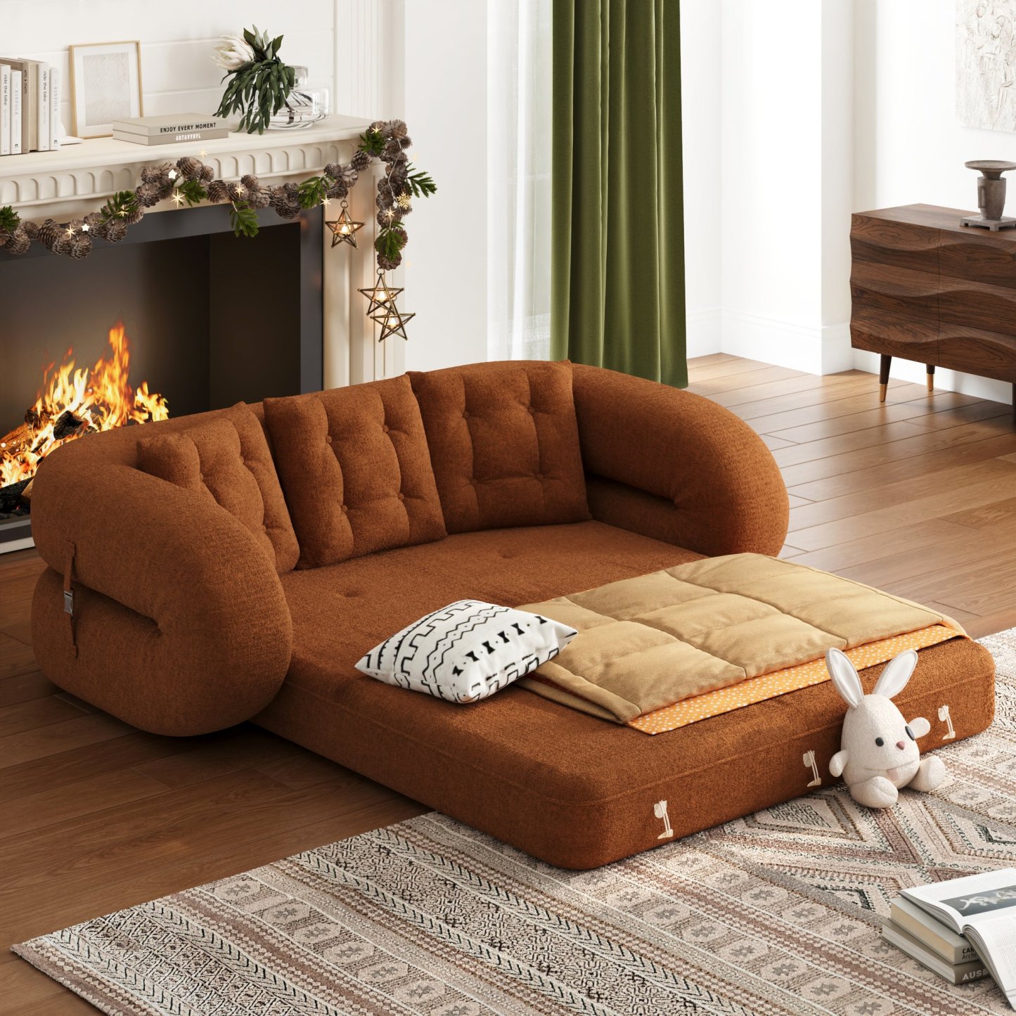 🔥【Factory direct sales】🔥Last day limited time offer⚡King 3-Seater Velvet Convertible Futon Sofa Bed - Bring comfort home💖