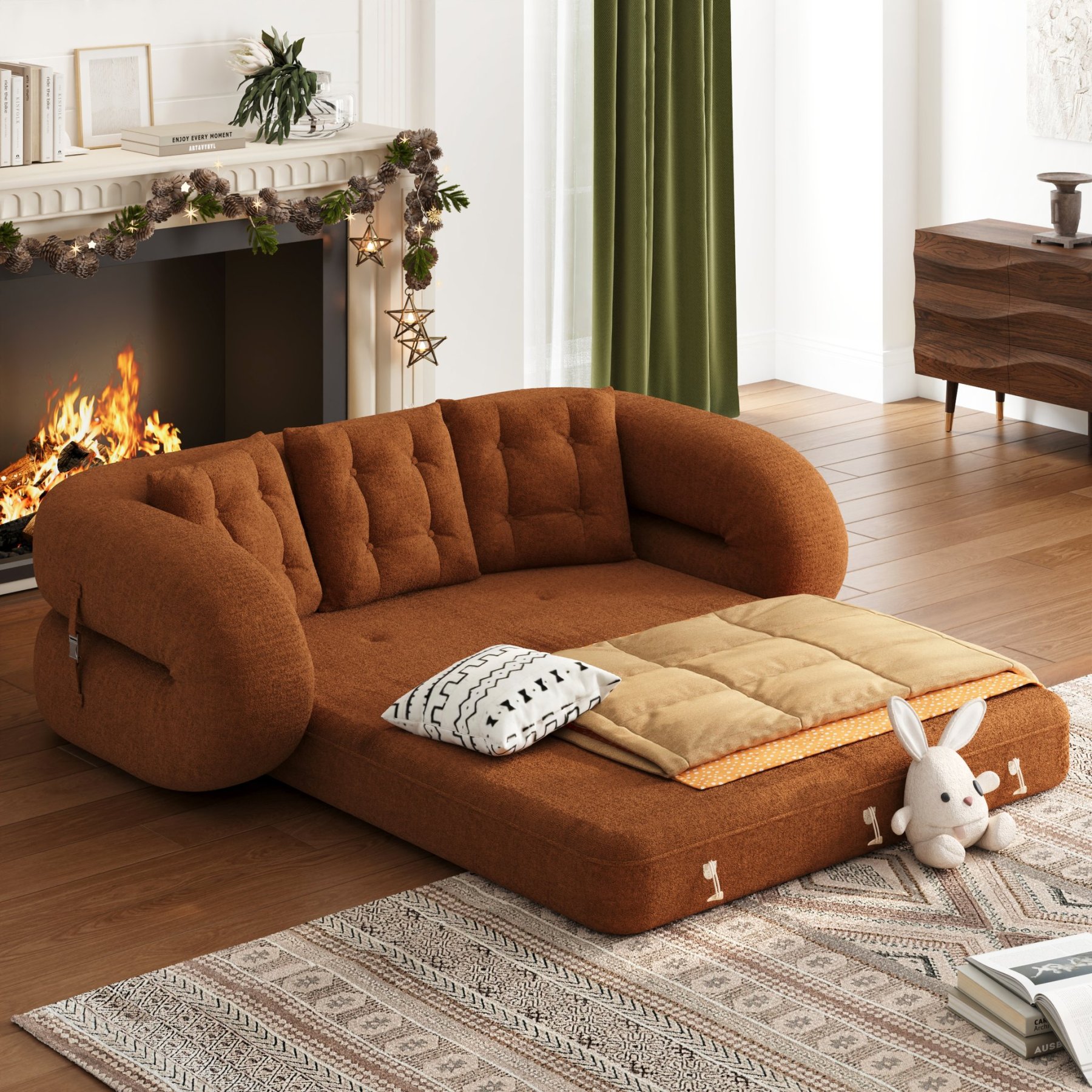 🔥【Factory direct sales】🔥Last day limited time offer⚡King 3-Seater Velvet Convertible Futon Sofa Bed - Bring comfort home💖
