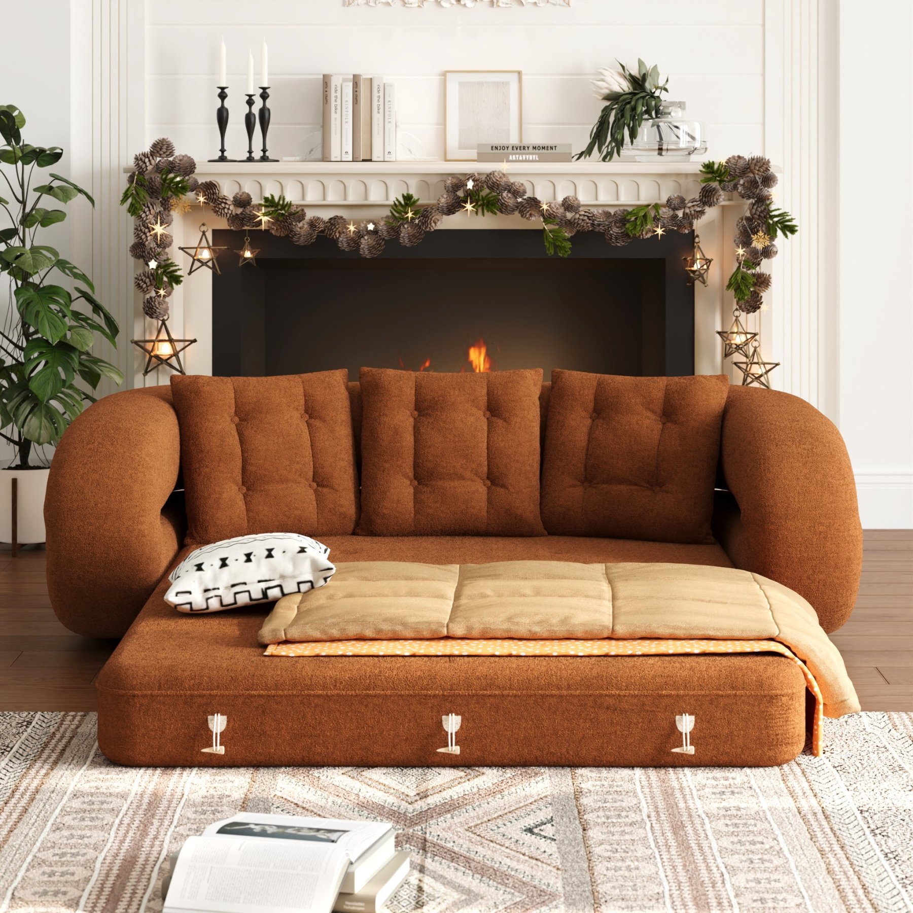 🔥【Factory direct sales】🔥Last day limited time offer⚡King 3-Seater Velvet Convertible Futon Sofa Bed - Bring comfort home💖