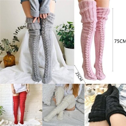 Warm Over Knee Extra Long Knitted Socks-Pink Laura