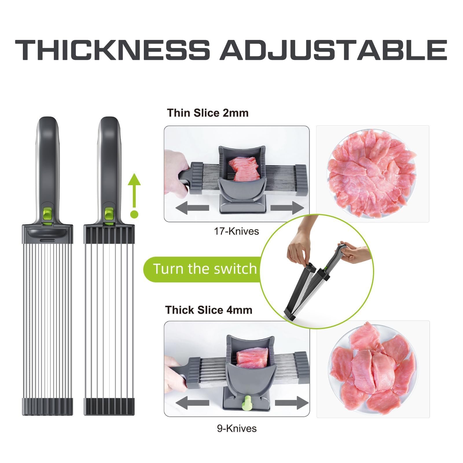 🥩17-In-1 Stainless Steel Meat Cleaver, Adjustable Thickness 2 Or 4 mm