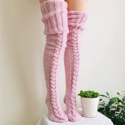 Warm Over Knee Extra Long Knitted Socks-Pink Laura