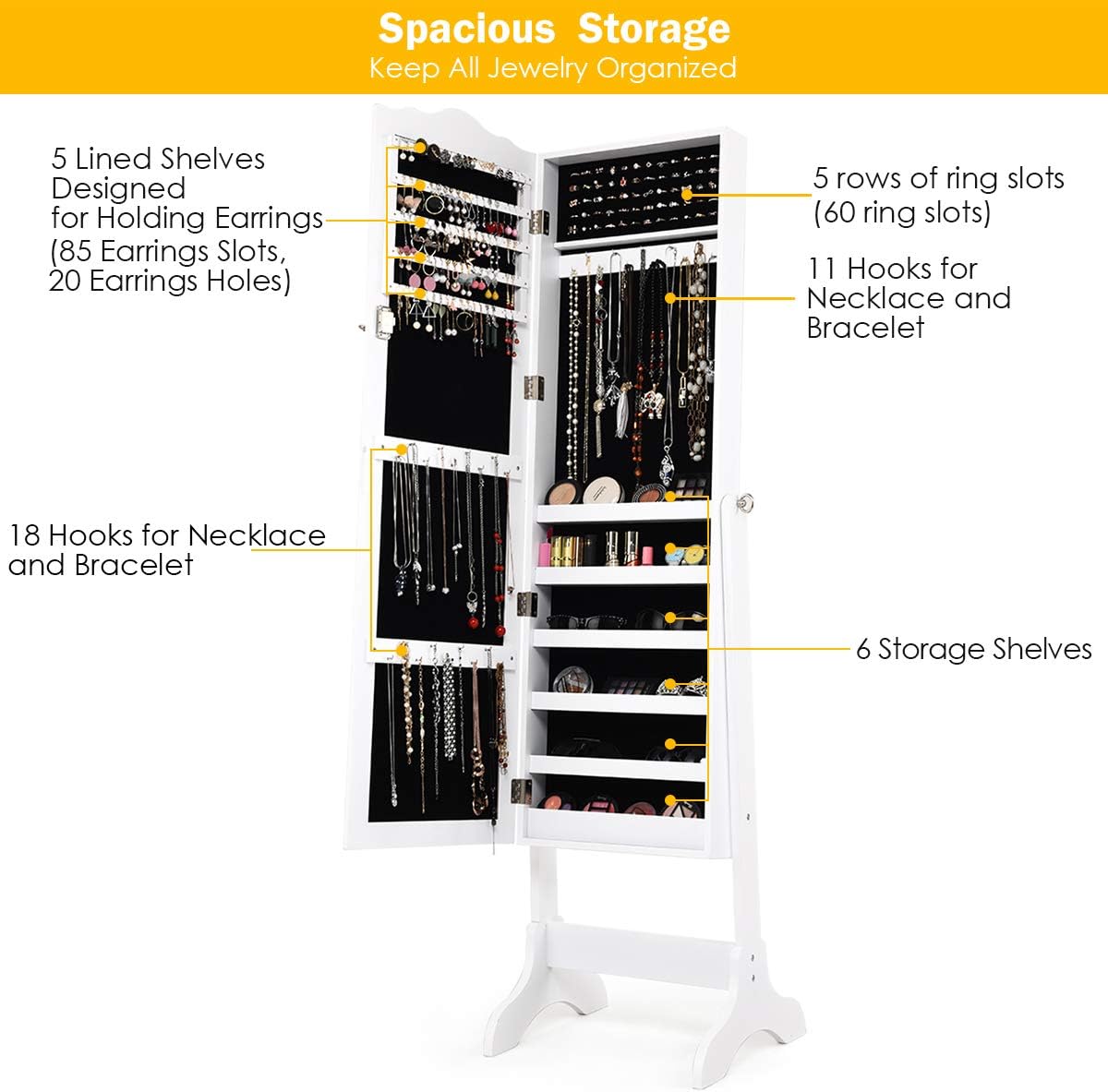 💝Last day of clearance!!💝Buy 2 Free Shipping✨Gold & Silver Safekeeper Mirrored Jewelry Cabinet