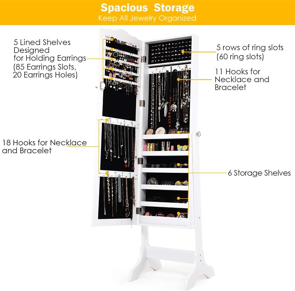 💝Last day of clearance!!💝Buy 2 Free Shipping✨Gold & Silver Safekeeper Mirrored Jewelry Cabinet