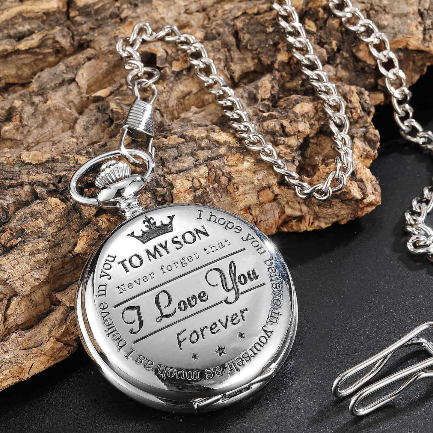 To My Son Quartz Pocket Chain Watch