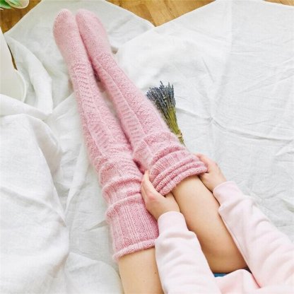 Warm Over Knee Extra Long Knitted Socks-Pink Laura