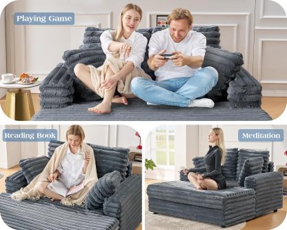 🎉Last day clearance sale💝Plush Sleeper Chaise Lounge - Upholstered Sofa Bed with Soft Throw Pillows