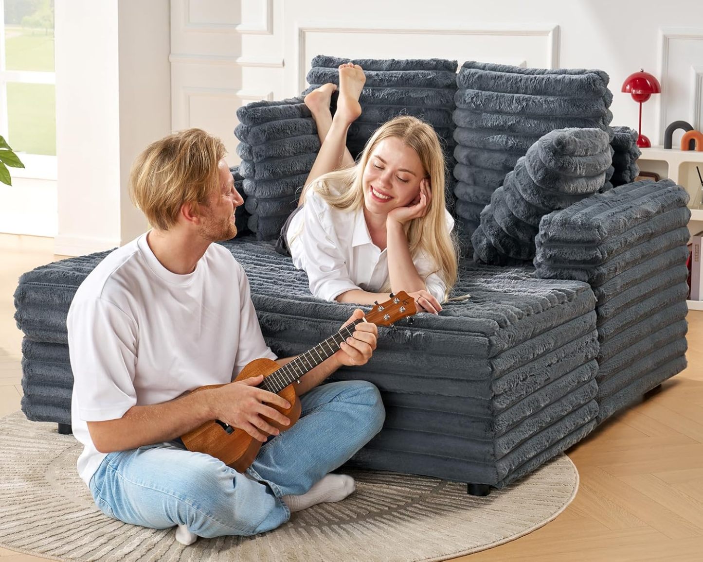 🎉Last day clearance sale💝Plush Sleeper Chaise Lounge - Upholstered Sofa Bed with Soft Throw Pillows