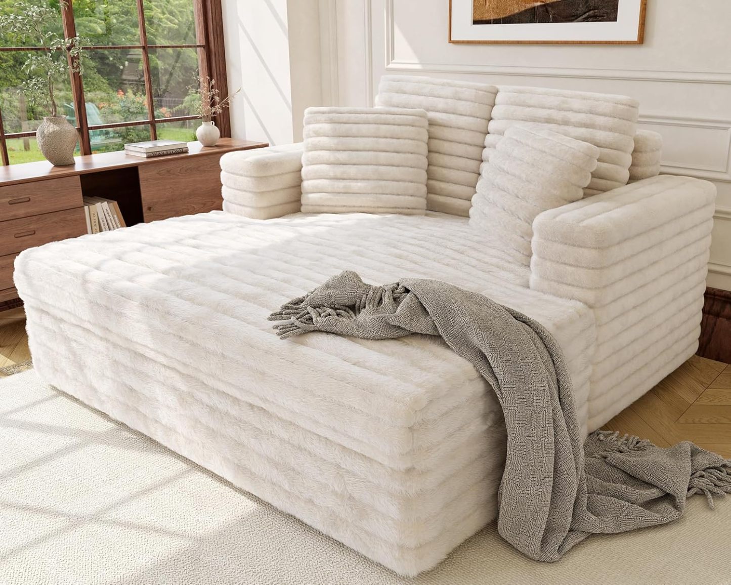 🎉Last day clearance sale💝Plush Sleeper Chaise Lounge - Upholstered Sofa Bed with Soft Throw Pillows