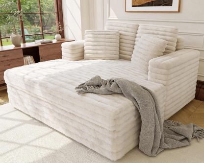 🎉Last day clearance sale💝Plush Sleeper Chaise Lounge - Upholstered Sofa Bed with Soft Throw Pillows