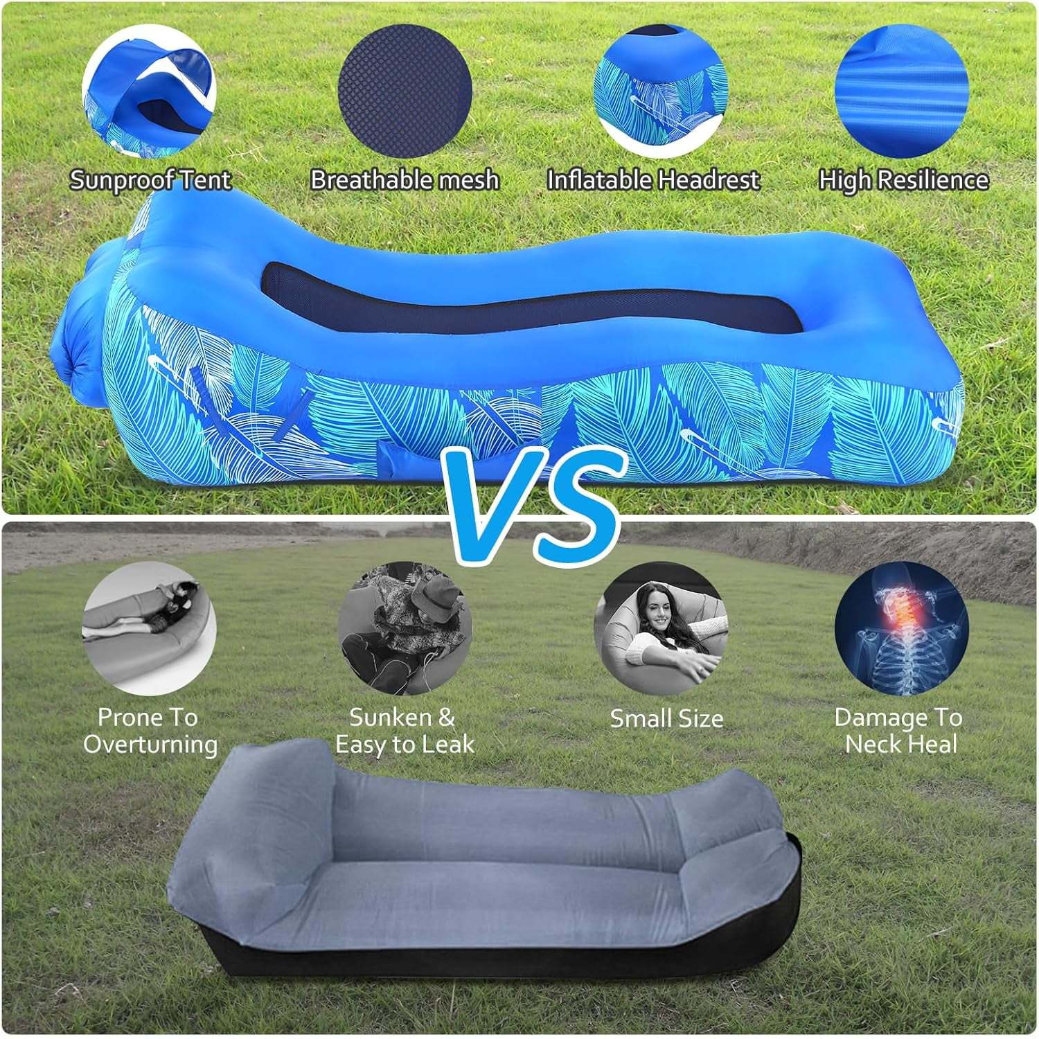 💝Summer Hot Sale💝Buy 2 Get 2 Free🏊Inflatable Lounger Air Sofa with Sun-Shade Tent