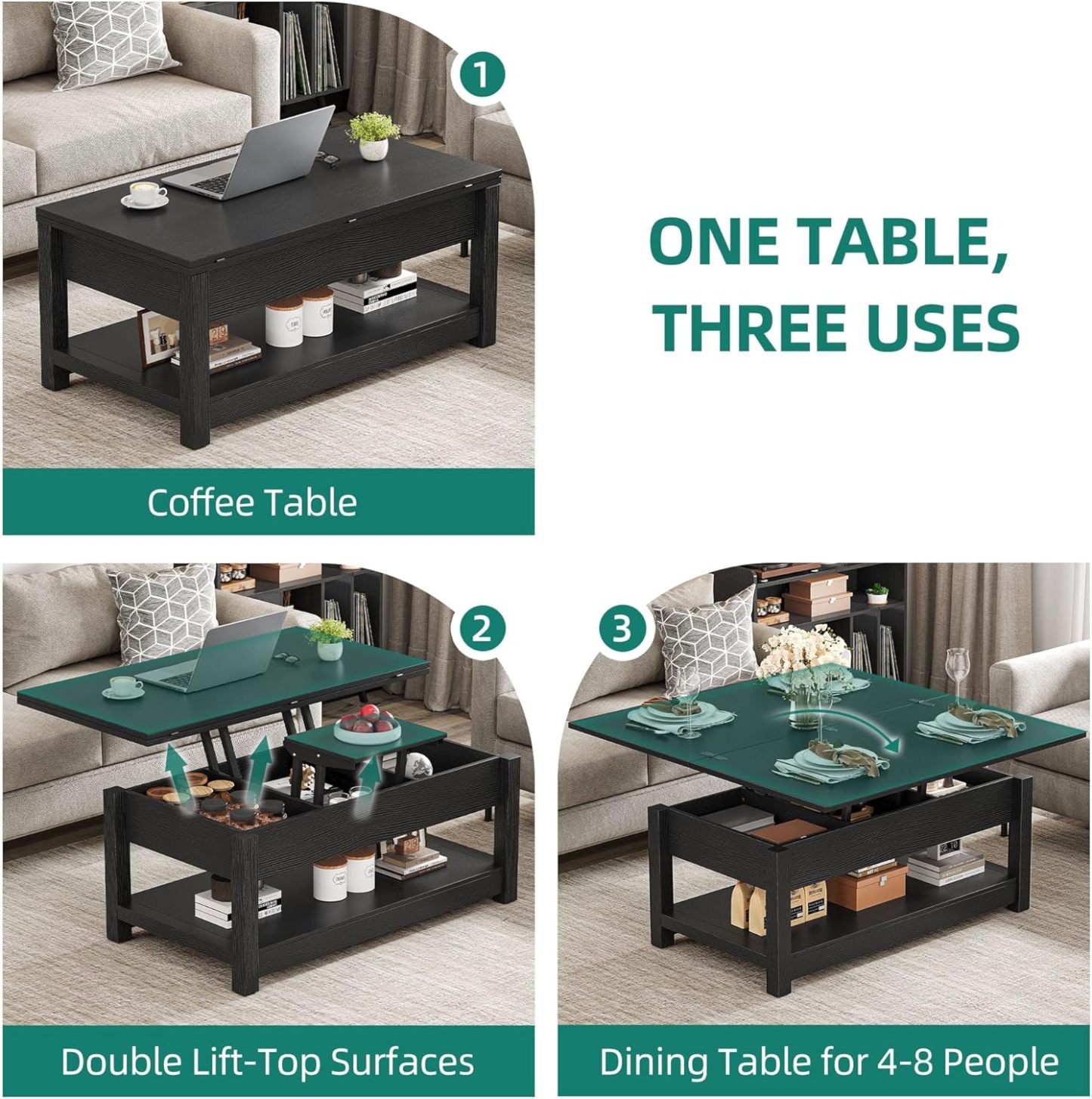 🎉Last day clearance sale💝Buy 2 Get 2 Free ✨3 in 1 Multi-Function Lift Top Coffee Tables with Storage